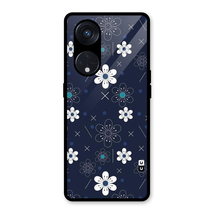 White Floral Shapes Glass Back Case for Reno8 T 5G