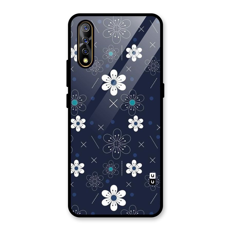 White Floral Shapes Glass Back Case for Vivo S1