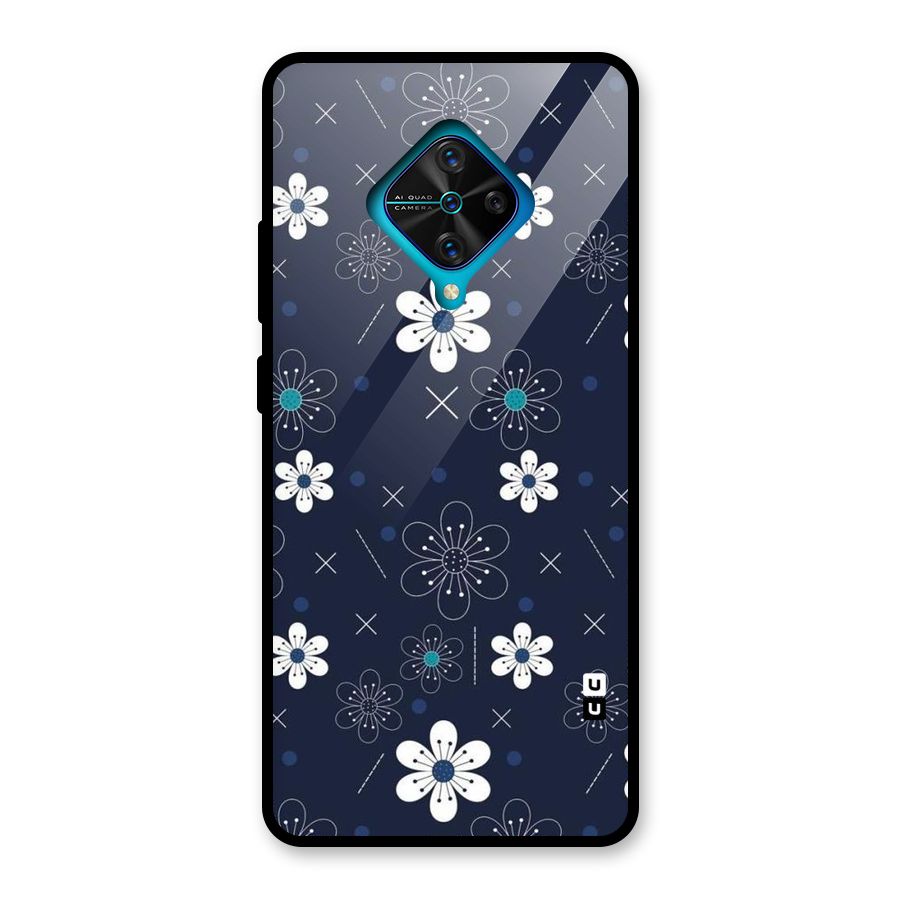 White Floral Shapes Glass Back Case for Vivo S1 Pro