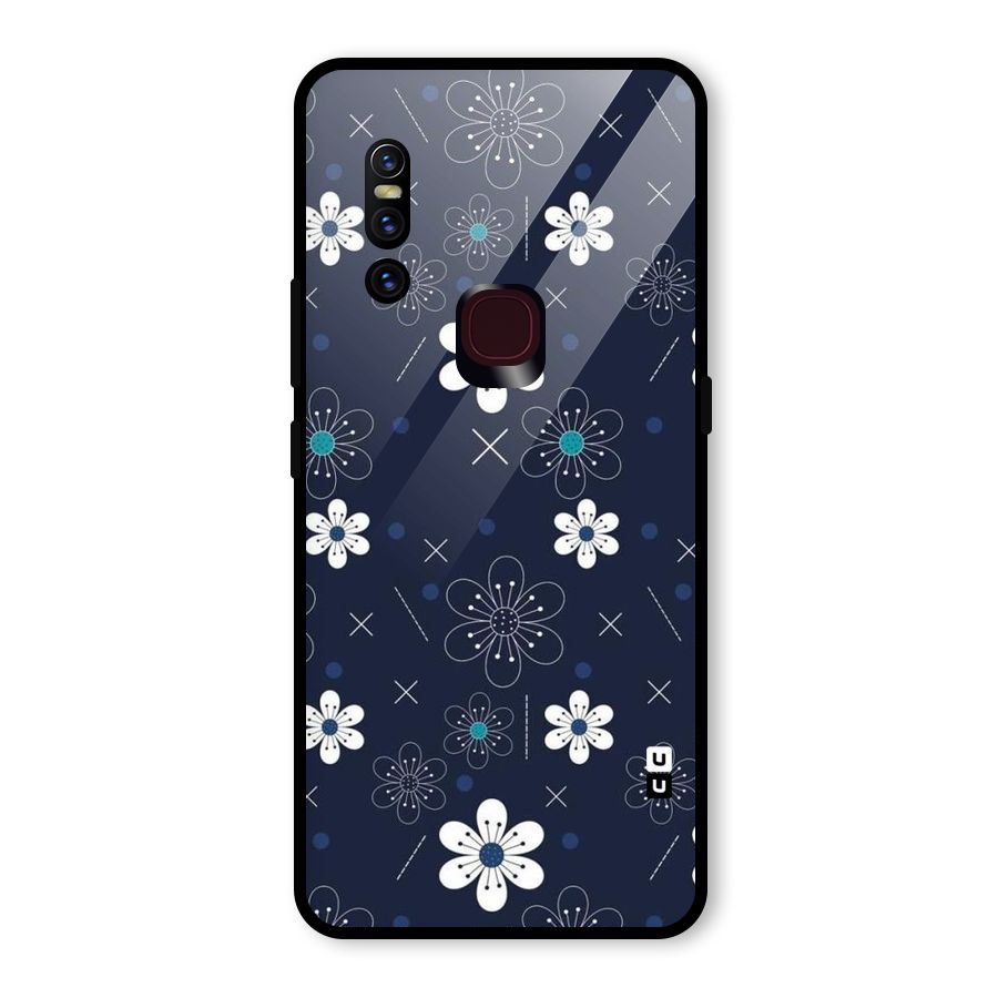 White Floral Shapes Glass Back Case for Vivo V15