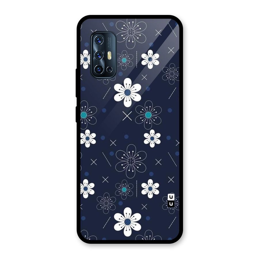 White Floral Shapes Glass Back Case for Vivo V17
