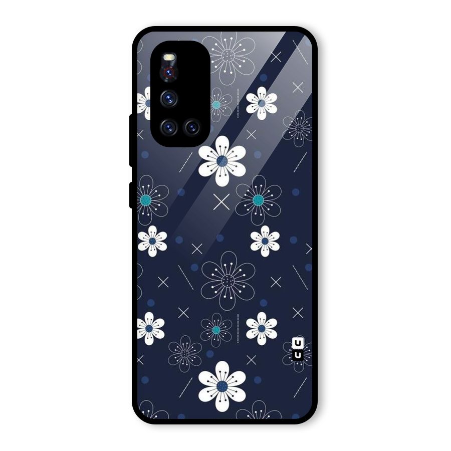 White Floral Shapes Glass Back Case for Vivo V19