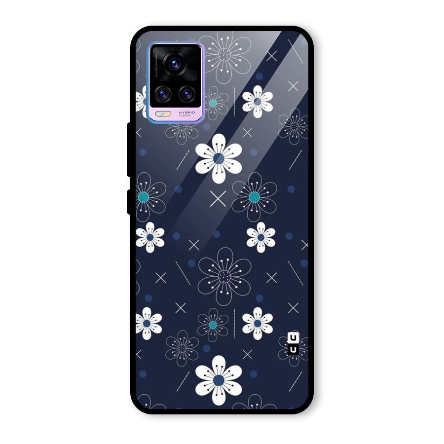 White Floral Shapes Glass Back Case for Vivo V20 Pro