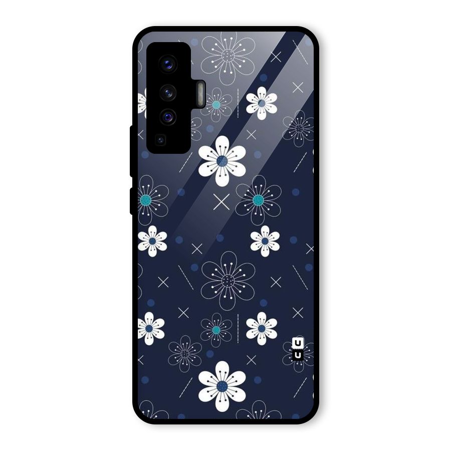 White Floral Shapes Glass Back Case for Vivo X50