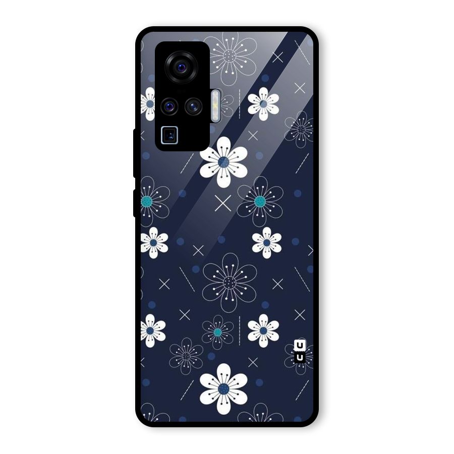 White Floral Shapes Glass Back Case for Vivo X50 Pro