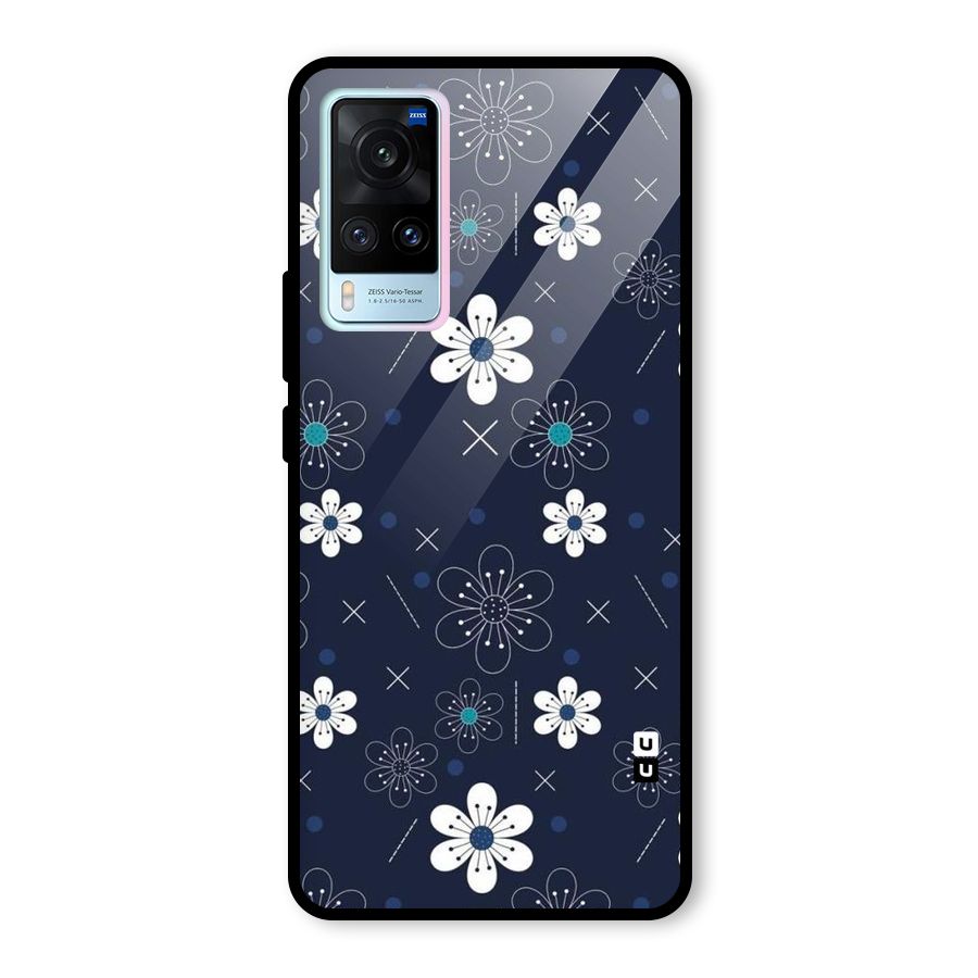 White Floral Shapes Glass Back Case for Vivo X60