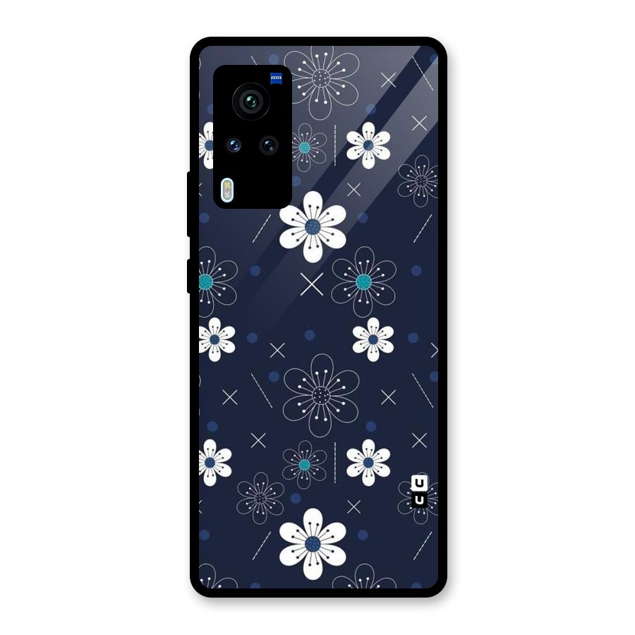 White Floral Shapes Glass Back Case for Vivo X60 Pro
