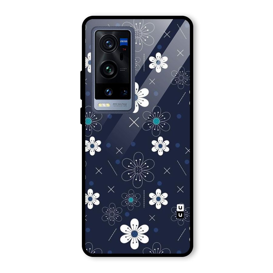 White Floral Shapes Glass Back Case for Vivo X60 Pro Plus