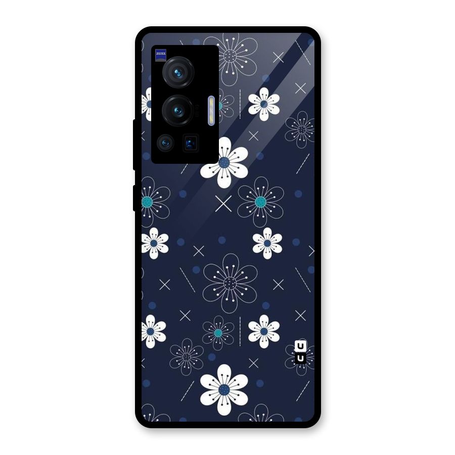White Floral Shapes Glass Back Case for Vivo X70 Pro