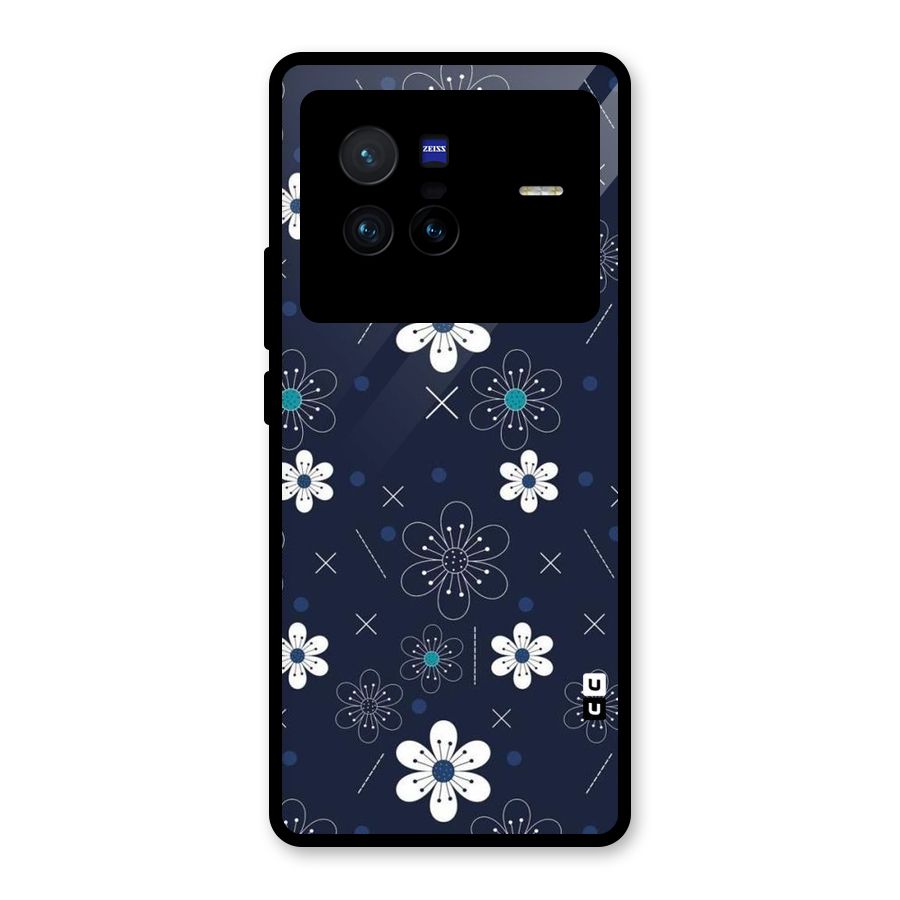 White Floral Shapes Glass Back Case for Vivo X80