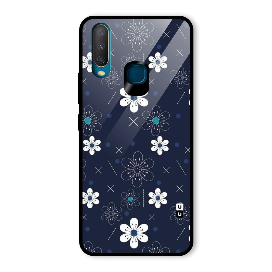 White Floral Shapes Glass Back Case for Vivo Y17