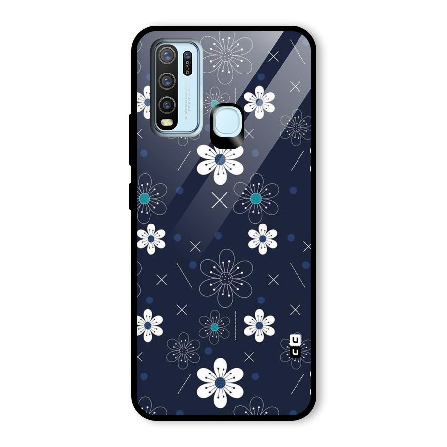 White Floral Shapes Glass Back Case for Vivo Y30