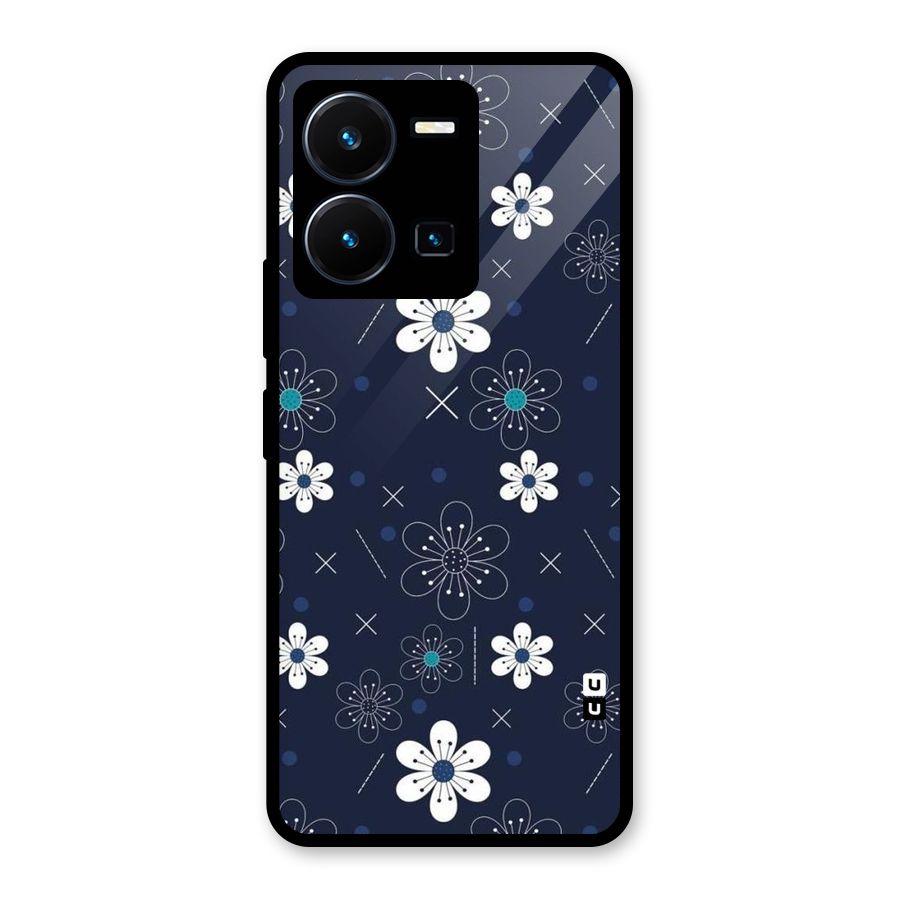 White Floral Shapes Glass Back Case for Vivo Y35