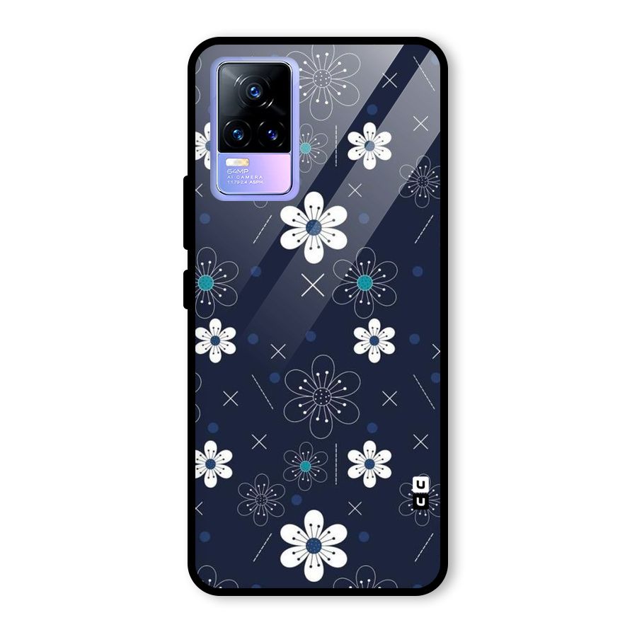 White Floral Shapes Glass Back Case for Vivo Y73