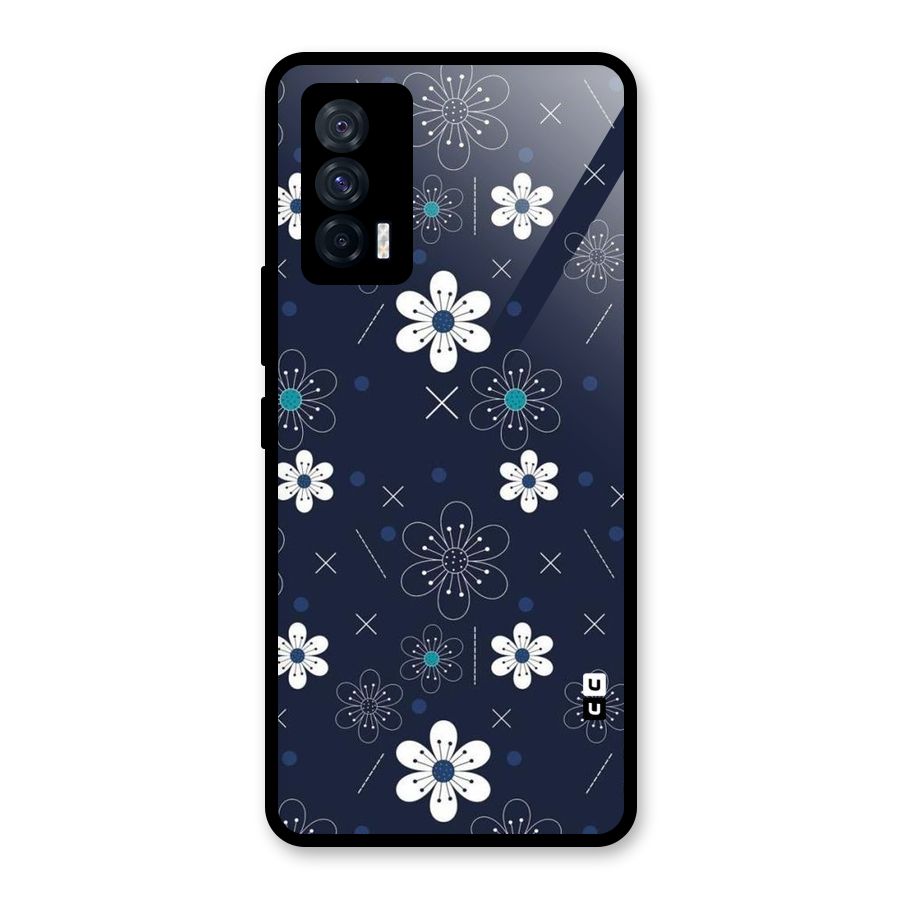 White Floral Shapes Glass Back Case for Vivo iQOO 7 5G