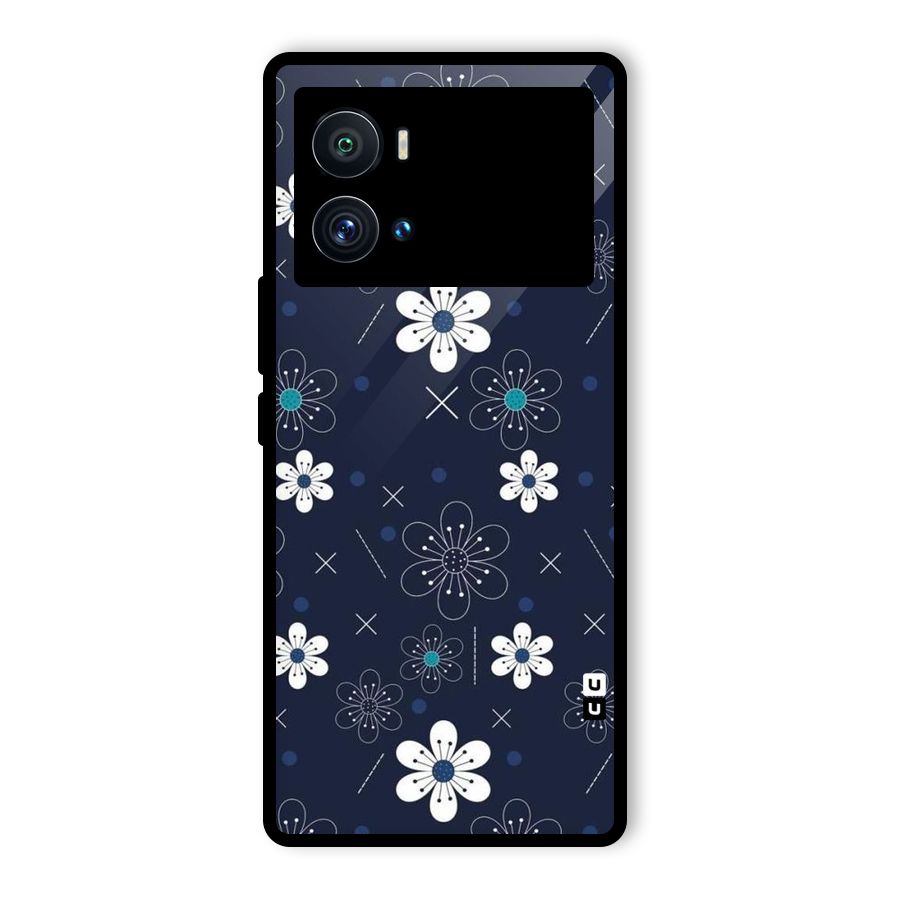 White Floral Shapes Glass Back Case for Vivo iQOO 9 Pro