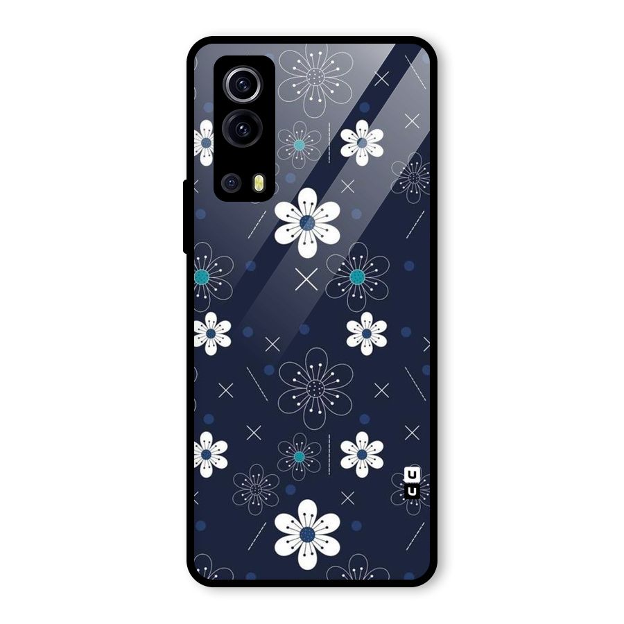 White Floral Shapes Glass Back Case for Vivo iQOO Z3