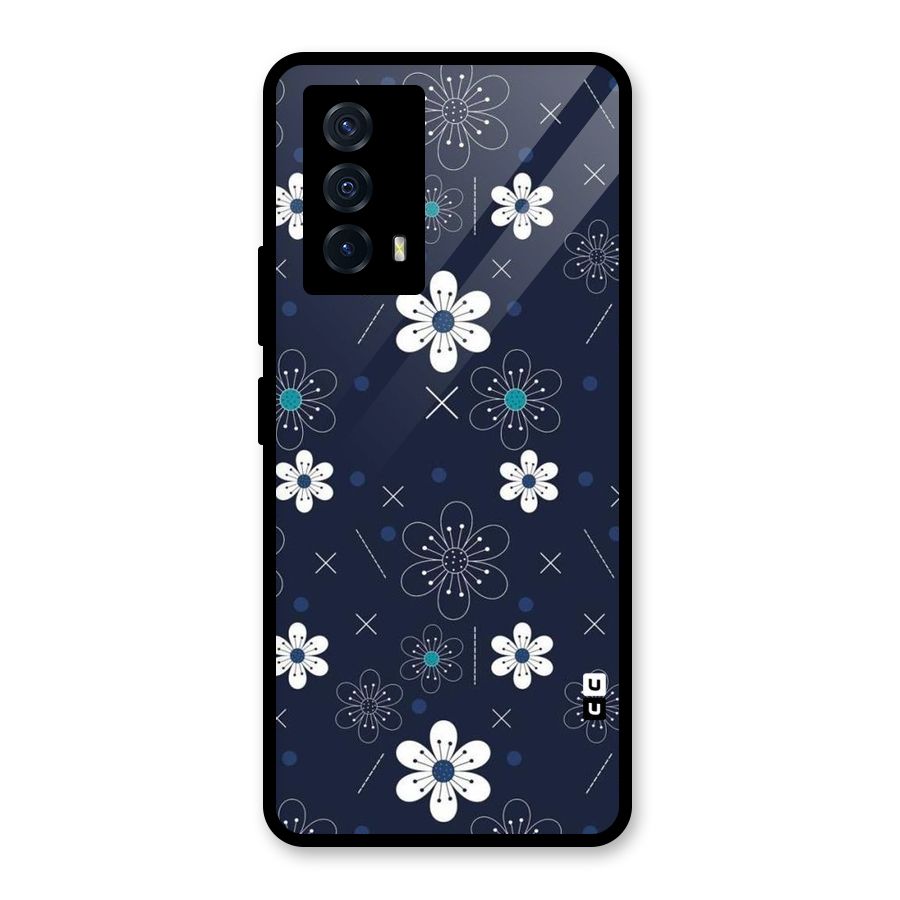 White Floral Shapes Glass Back Case for Vivo iQOO Z5