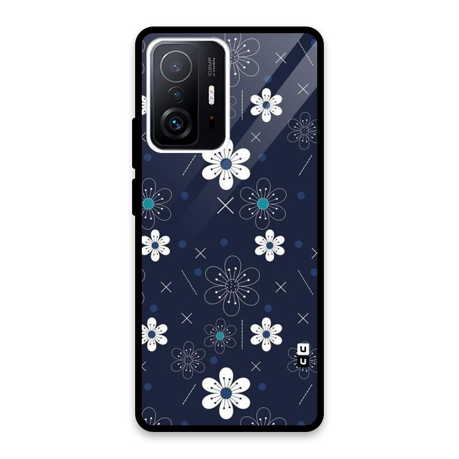 White Floral Shapes Glass Back Case for Xiaomi 11T Pro