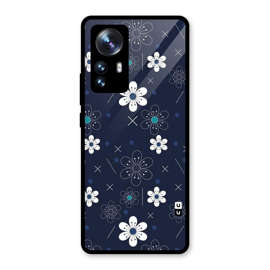 White Floral Shapes Glass Back Case for Xiaomi 12 Pro