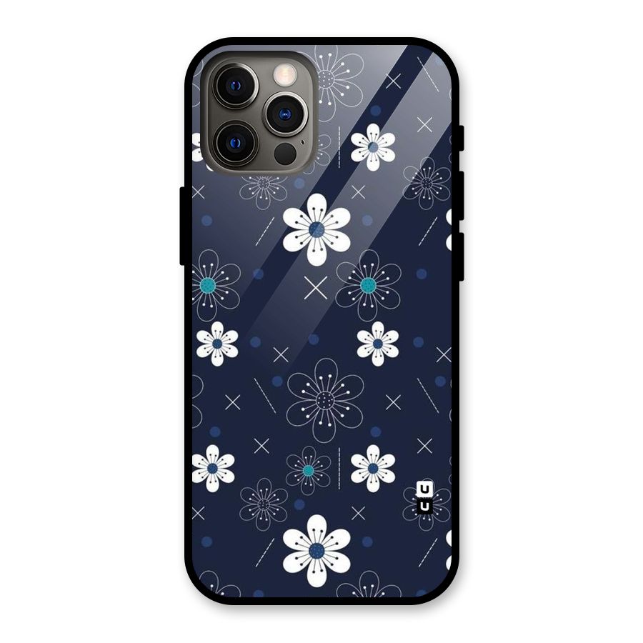White Floral Shapes Glass Back Case for iPhone 12 Pro