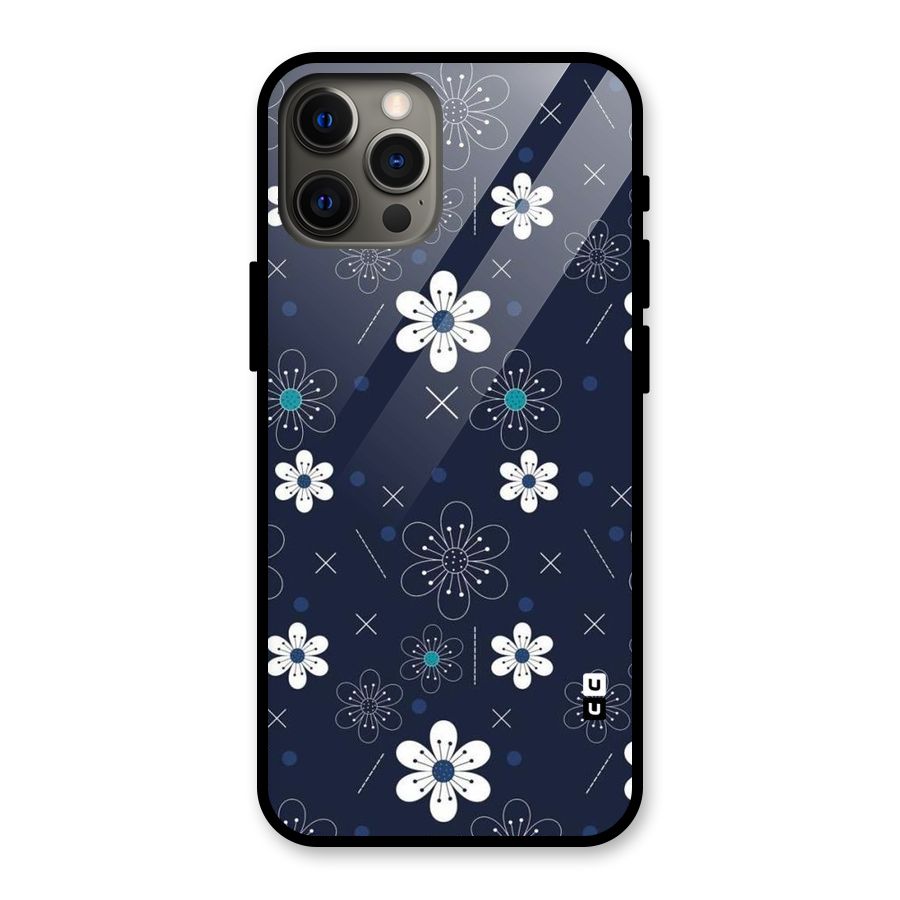 White Floral Shapes Glass Back Case for iPhone 12 Pro Max
