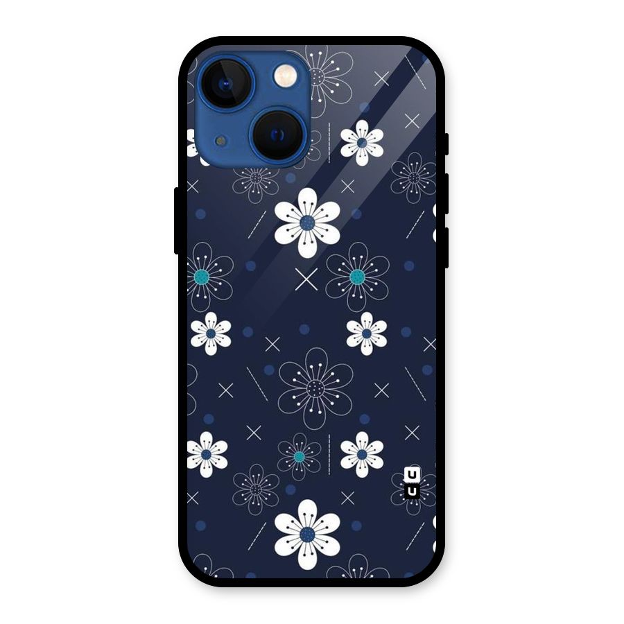 White Floral Shapes Glass Back Case for iPhone 13 Mini