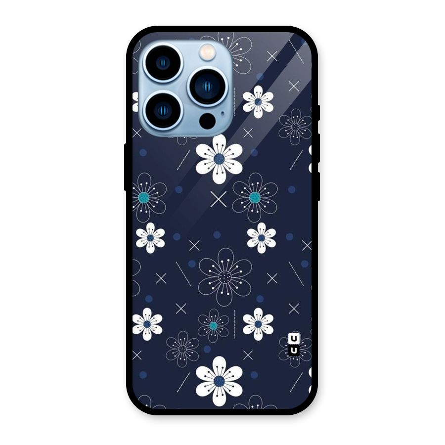 White Floral Shapes Glass Back Case for iPhone 13 Pro