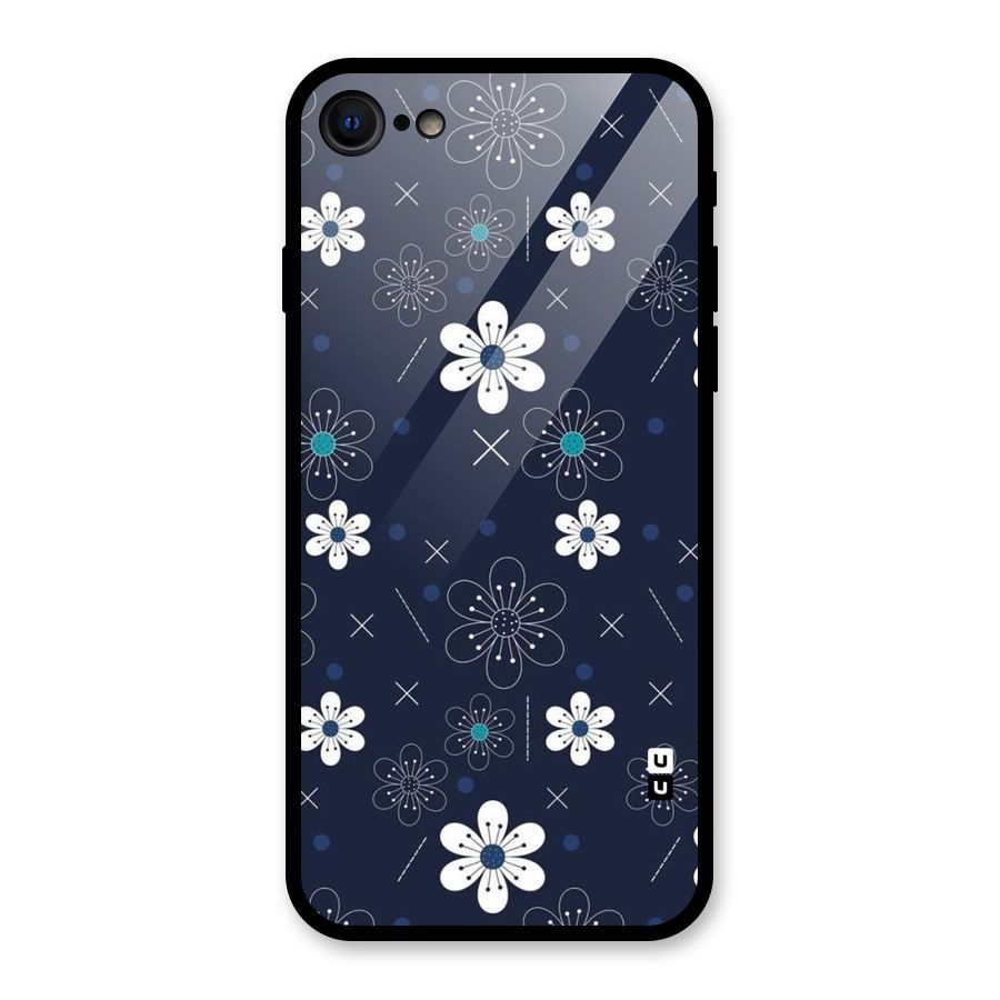 White Floral Shapes Glass Back Case for iPhone SE 2022