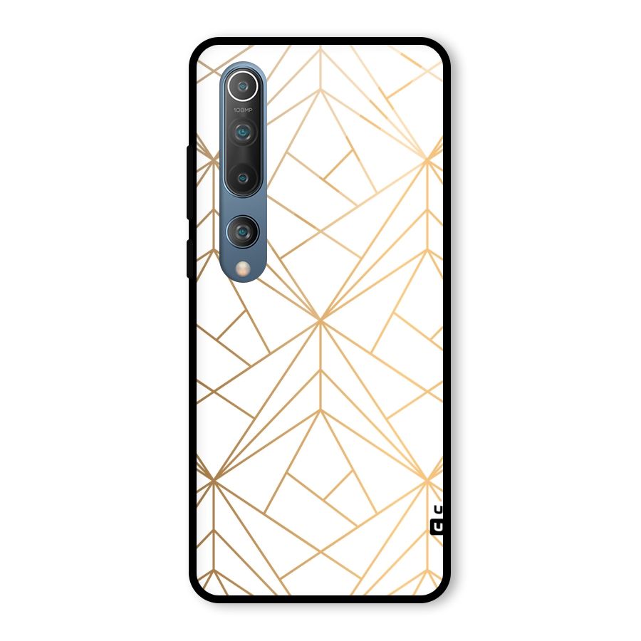 White Golden Zig Zag Glass Back Case for Mi 10