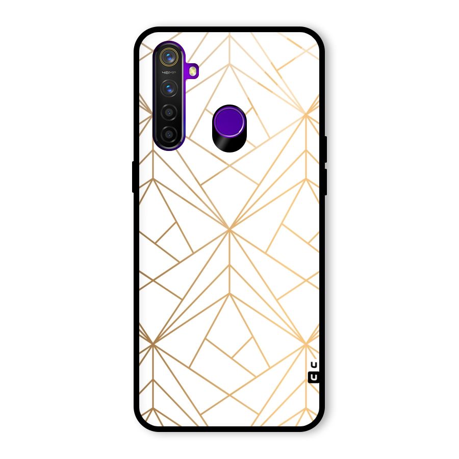 White Golden Zig Zag Glass Back Case for Realme 5 Pro