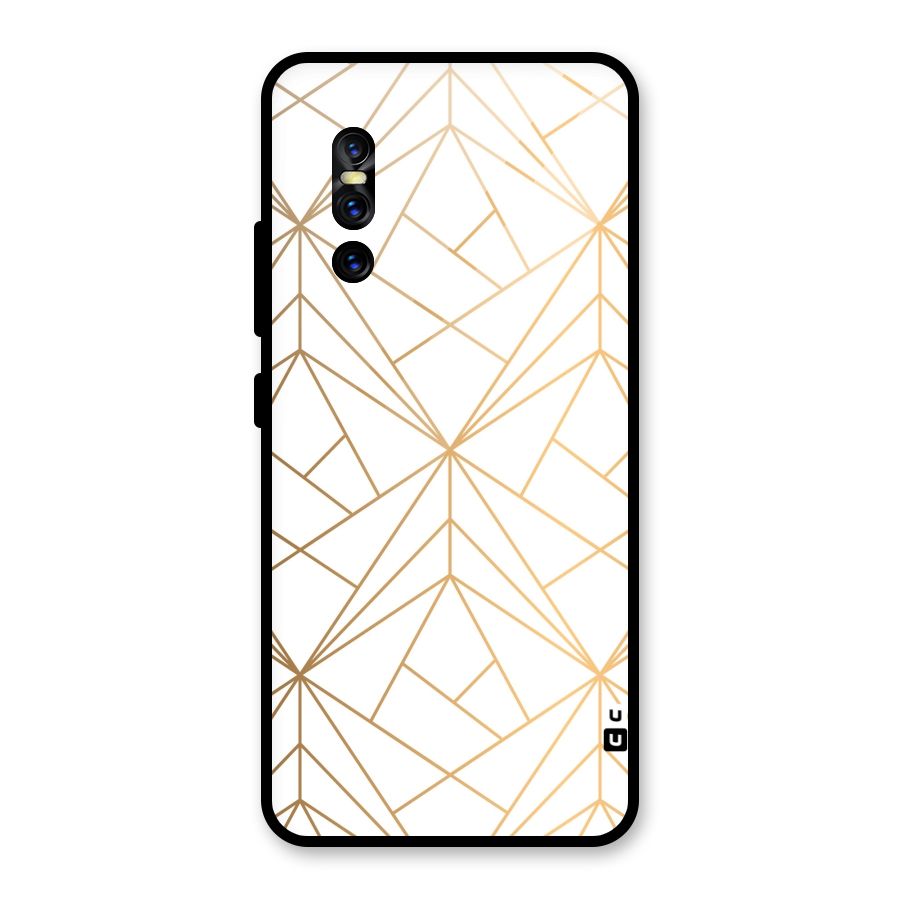 White Golden Zig Zag Glass Back Case for Vivo V15 Pro