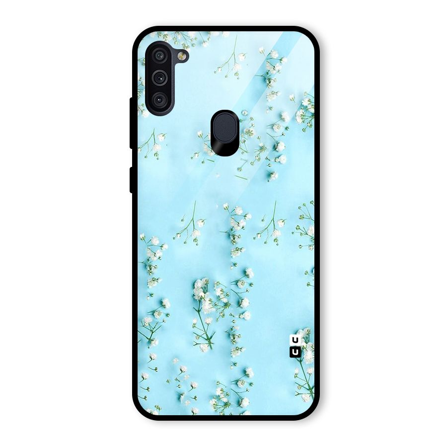 White Lily Design Glass Back Case for Galaxy M11