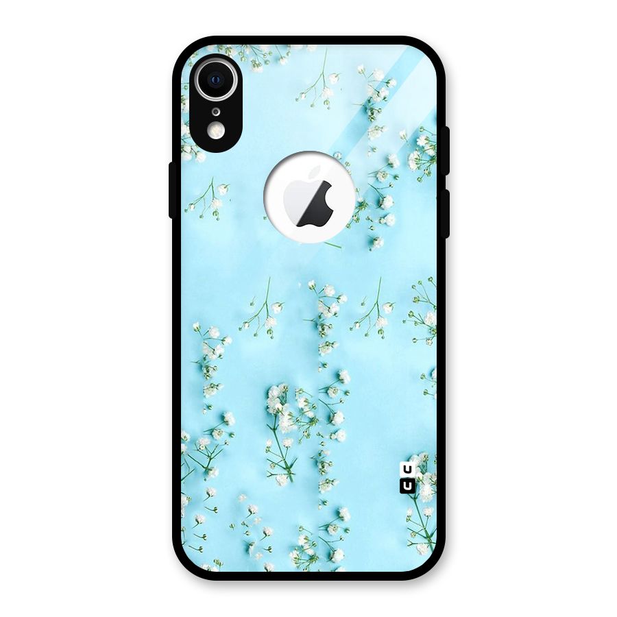 White Lily Design Glass Back Case for iPhone XR Logo Cut