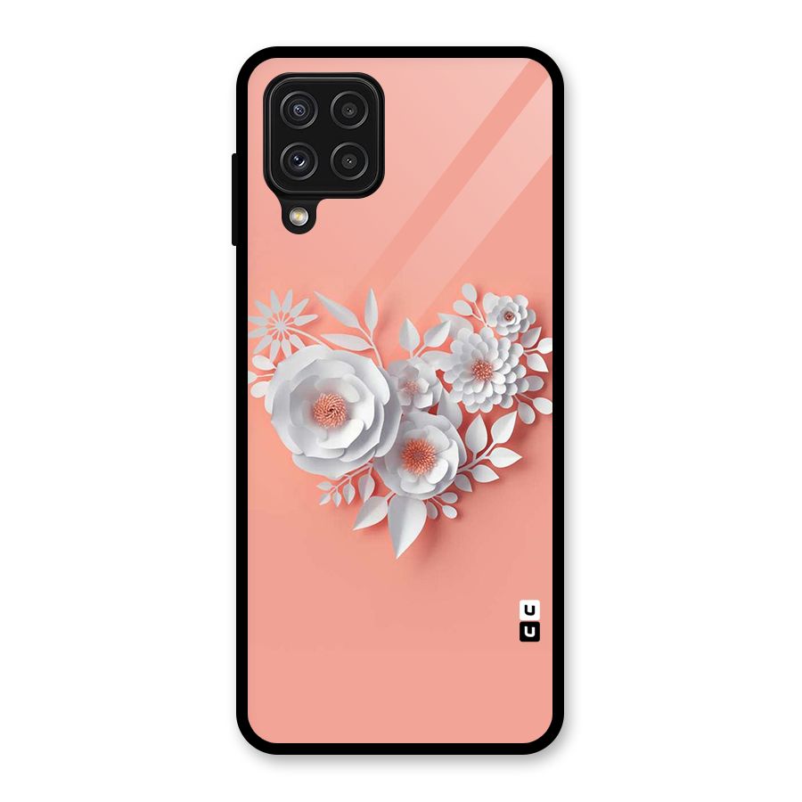 White Paper Flower Glass Back Case for Galaxy A22 4G