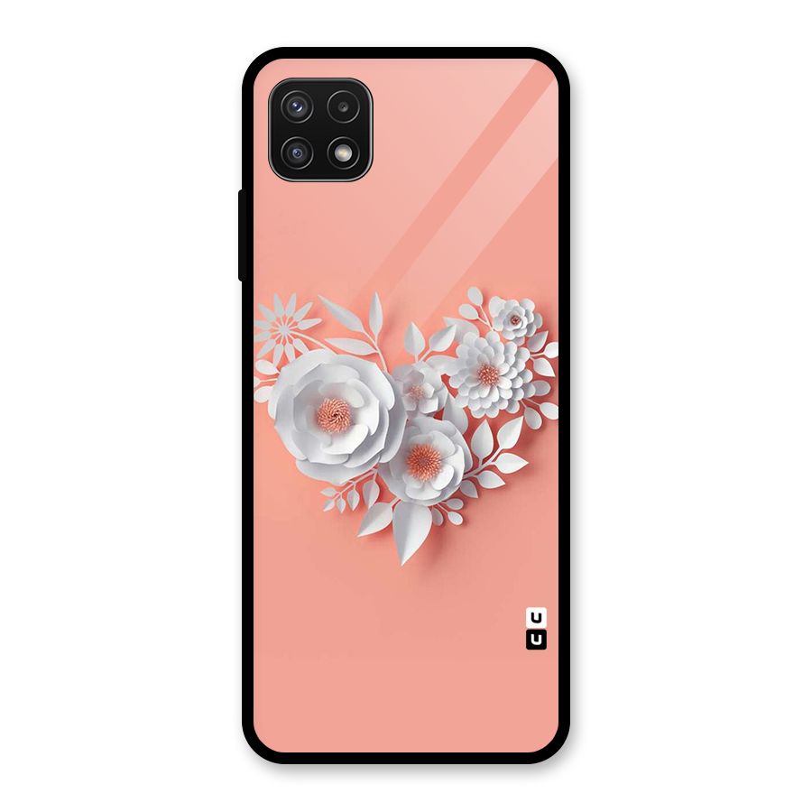 White Paper Flower Glass Back Case for Galaxy A22 5G