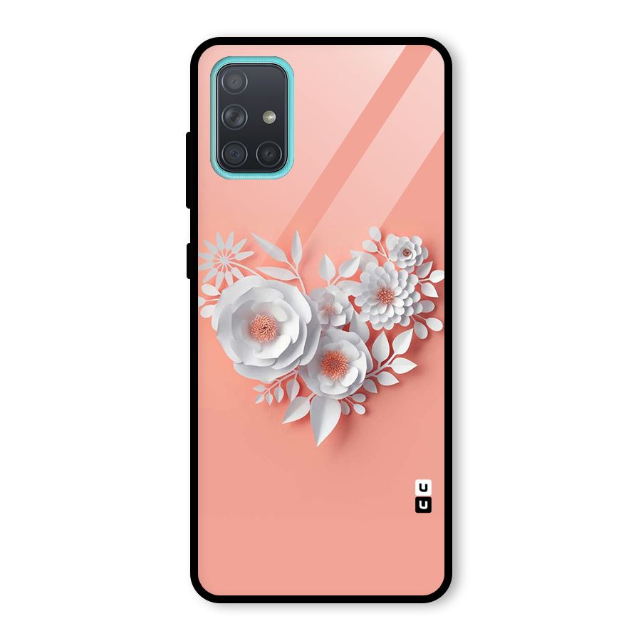 White Paper Flower Glass Back Case for Galaxy A71