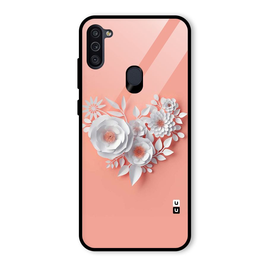 White Paper Flower Glass Back Case for Galaxy M11