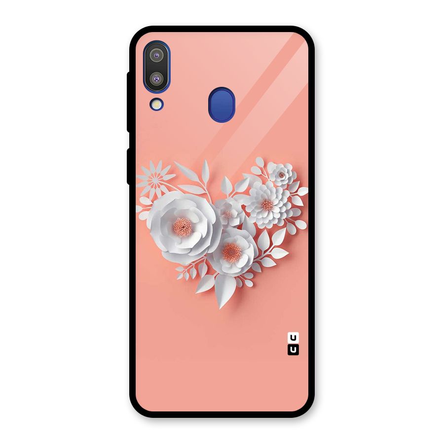 White Paper Flower Glass Back Case for Galaxy M20