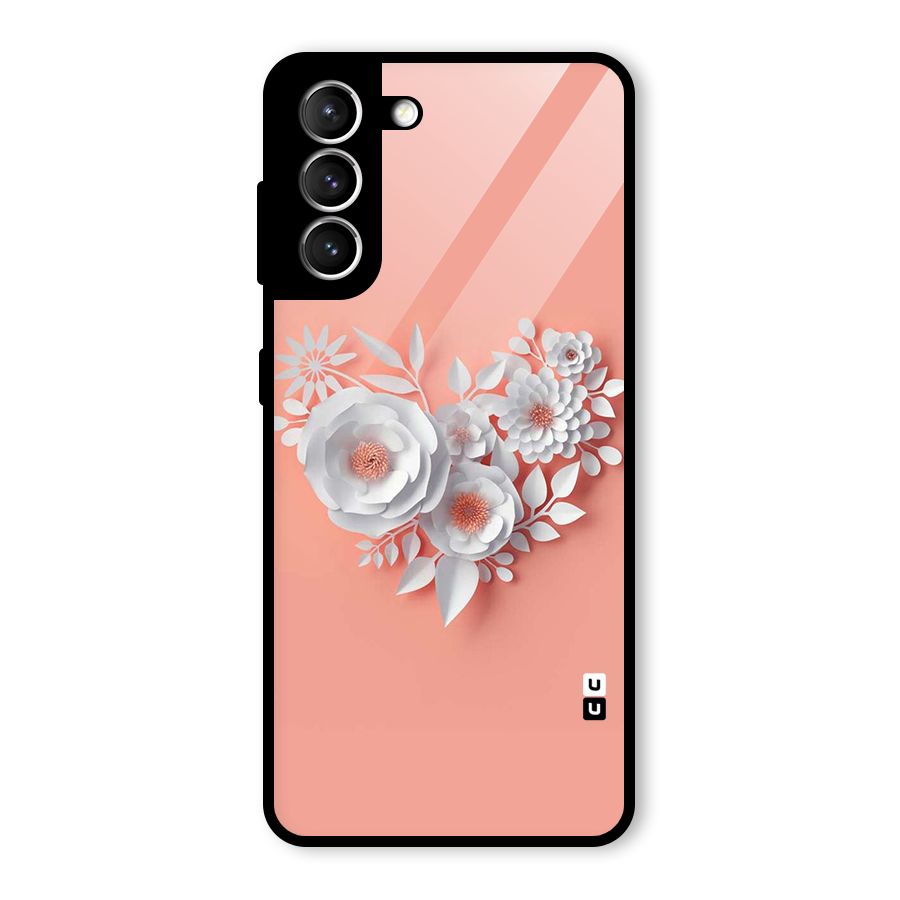 White Paper Flower Glass Back Case for Galaxy S21 5G