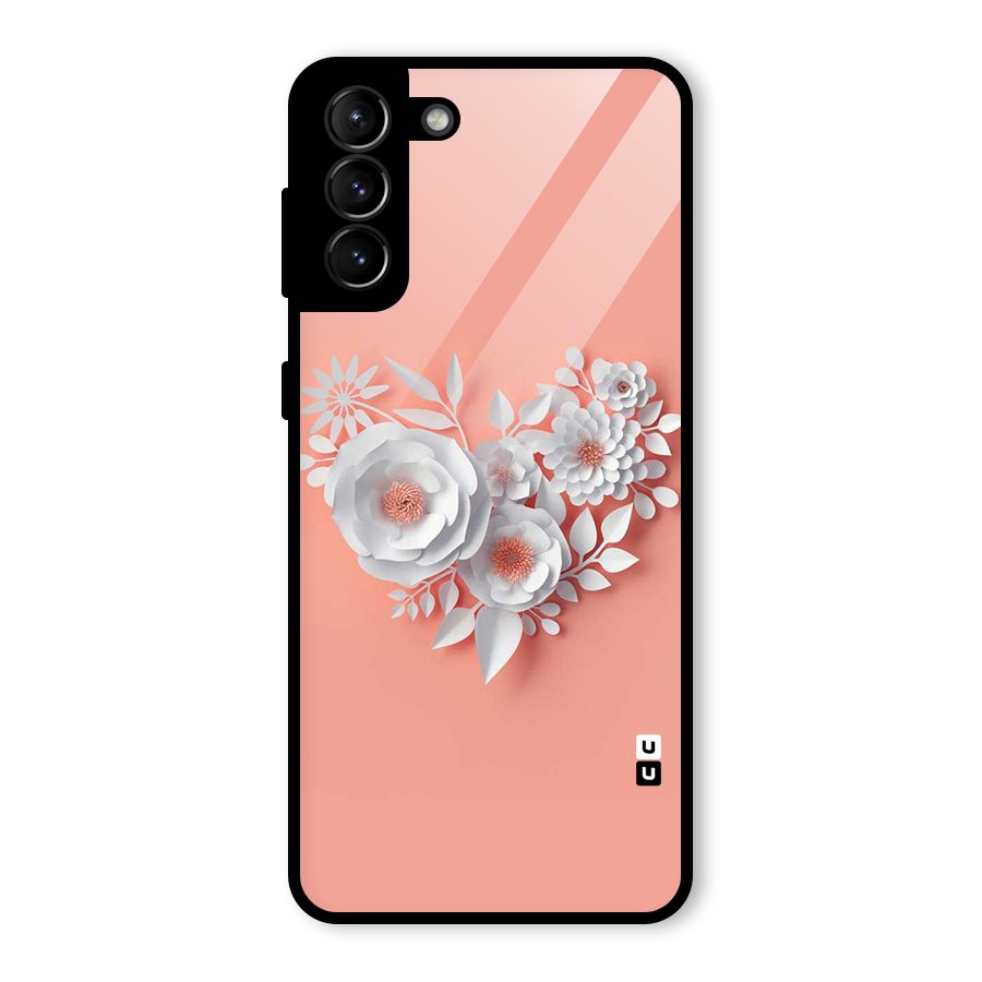 White Paper Flower Glass Back Case for Galaxy S21 Plus