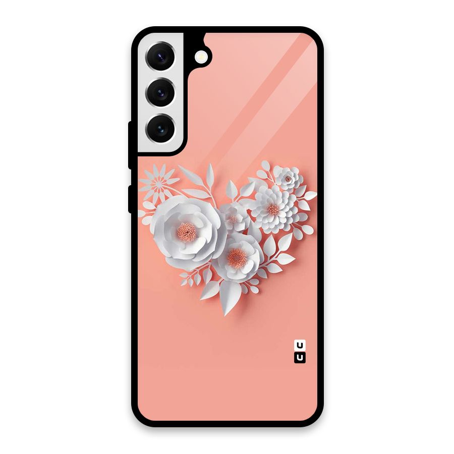 White Paper Flower Glass Back Case for Galaxy S22 Plus 5G