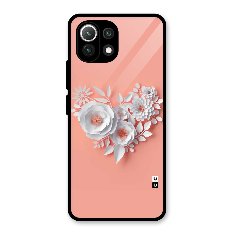 White Paper Flower Glass Back Case for Mi 11 Lite NE 5G