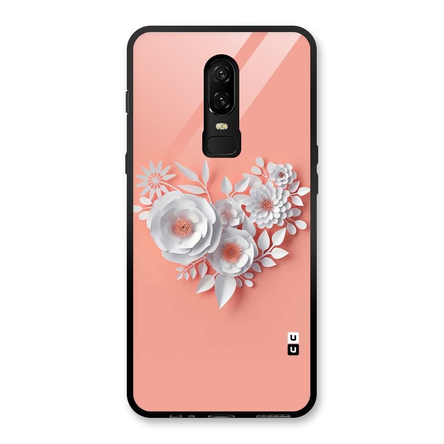 White Paper Flower Glass Back Case for OnePlus 6