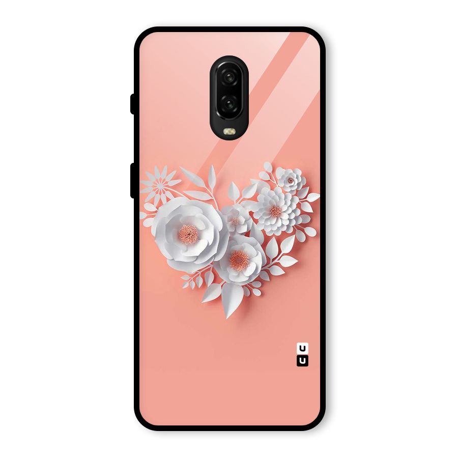 White Paper Flower Glass Back Case for OnePlus 6T