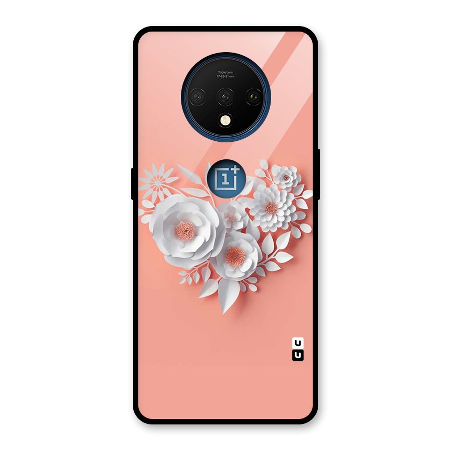 White Paper Flower Glass Back Case for OnePlus 7T