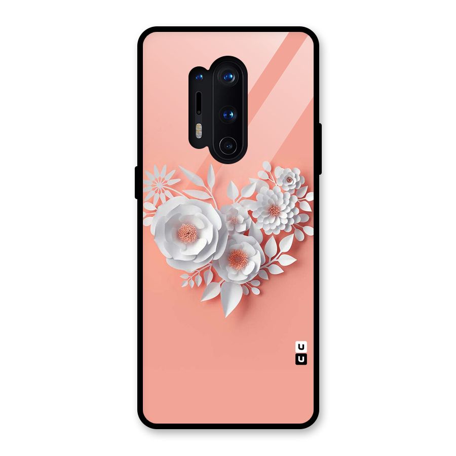 White Paper Flower Glass Back Case for OnePlus 8 Pro
