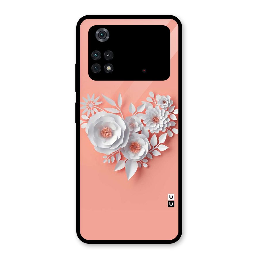White Paper Flower Glass Back Case for Poco M4 Pro 4G