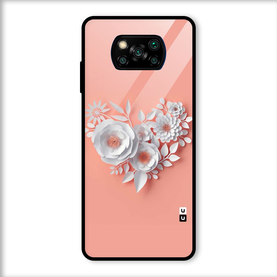 White Paper Flower Glass Back Case for Poco X3
