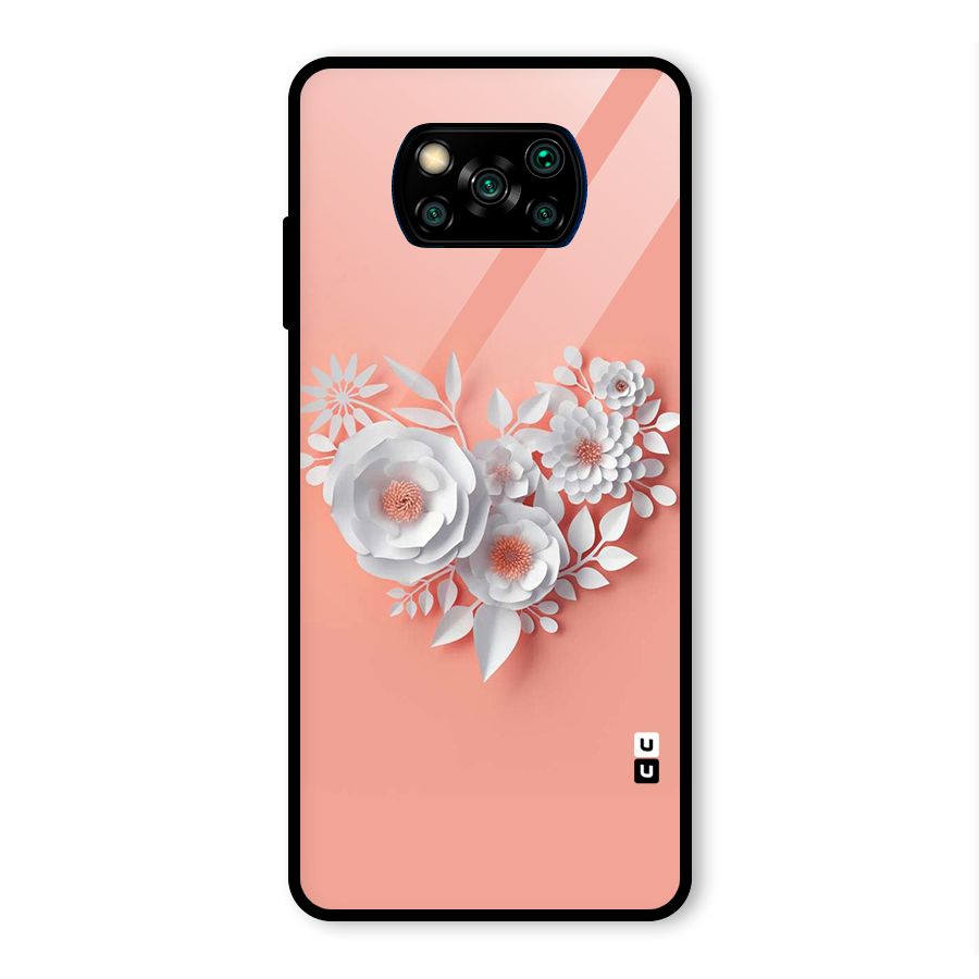 White Paper Flower Glass Back Case for Poco X3 Pro